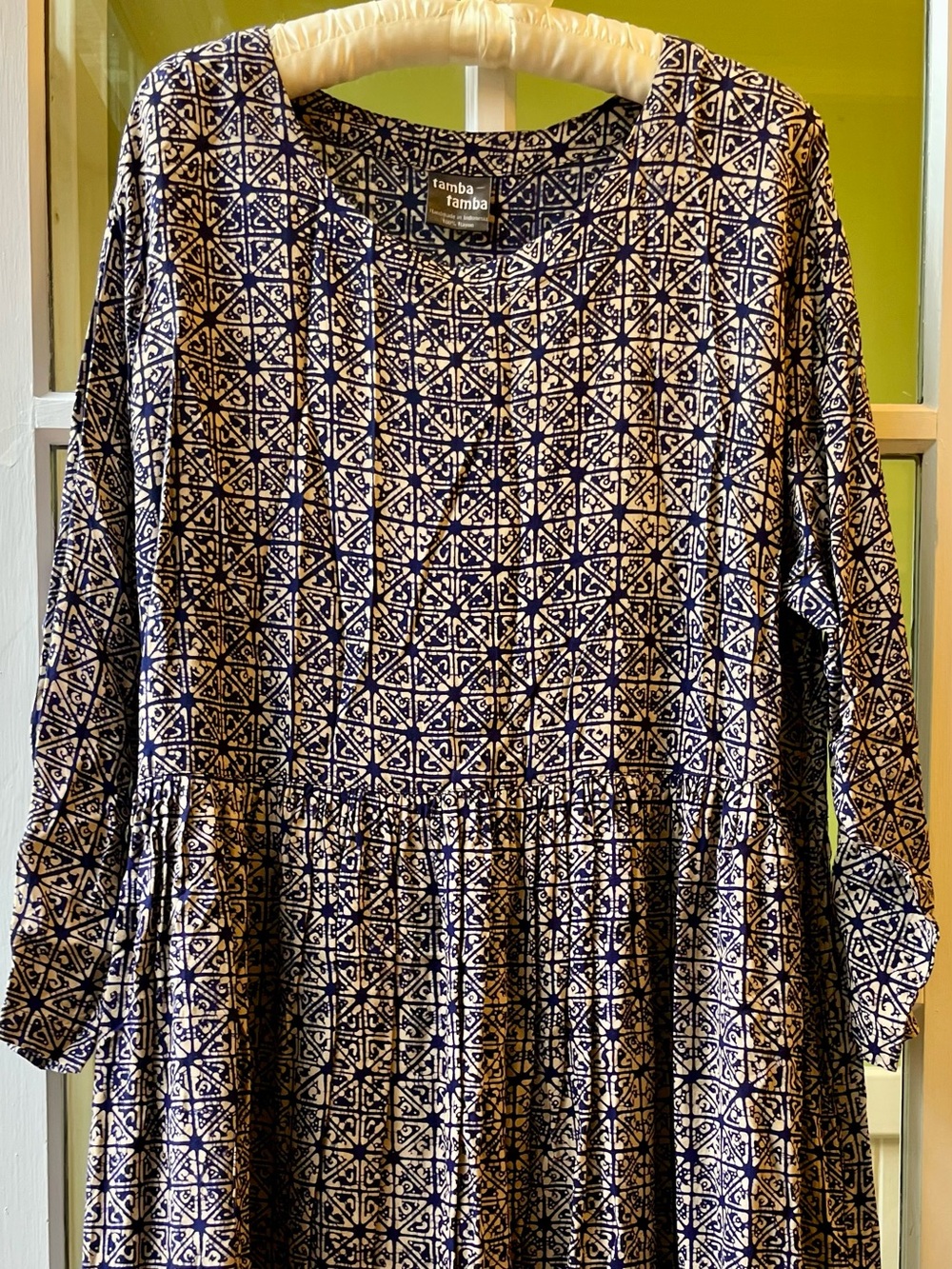 Tamba Batik Geometric Maxi Dress in Navy Blue & White Boho from Indonesia - Picture 1 of 9